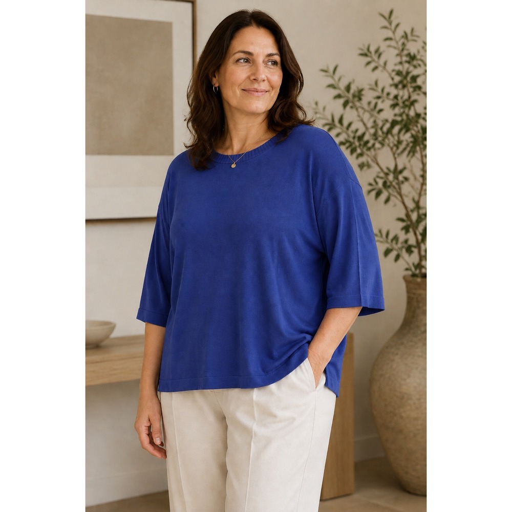 Cullen 100% Silk Sweater Women XL Royal Blue Crew Neck Oversized Capsule Neutral
